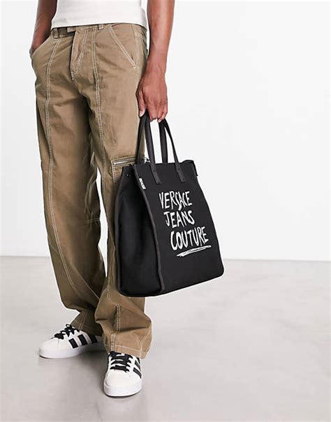 Versace Jeans Couture script tote bag in black 